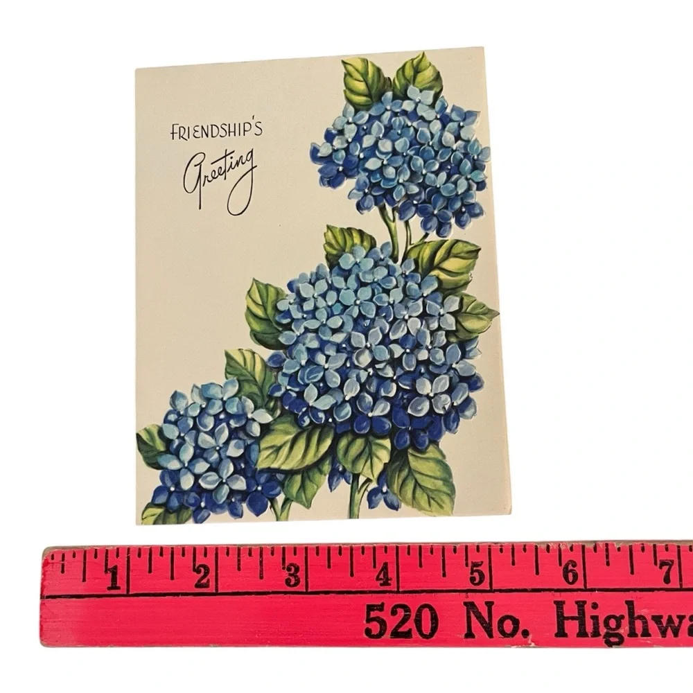 Unused Vintage Greeting Card Friendships Greeting Blue Hydrangea
